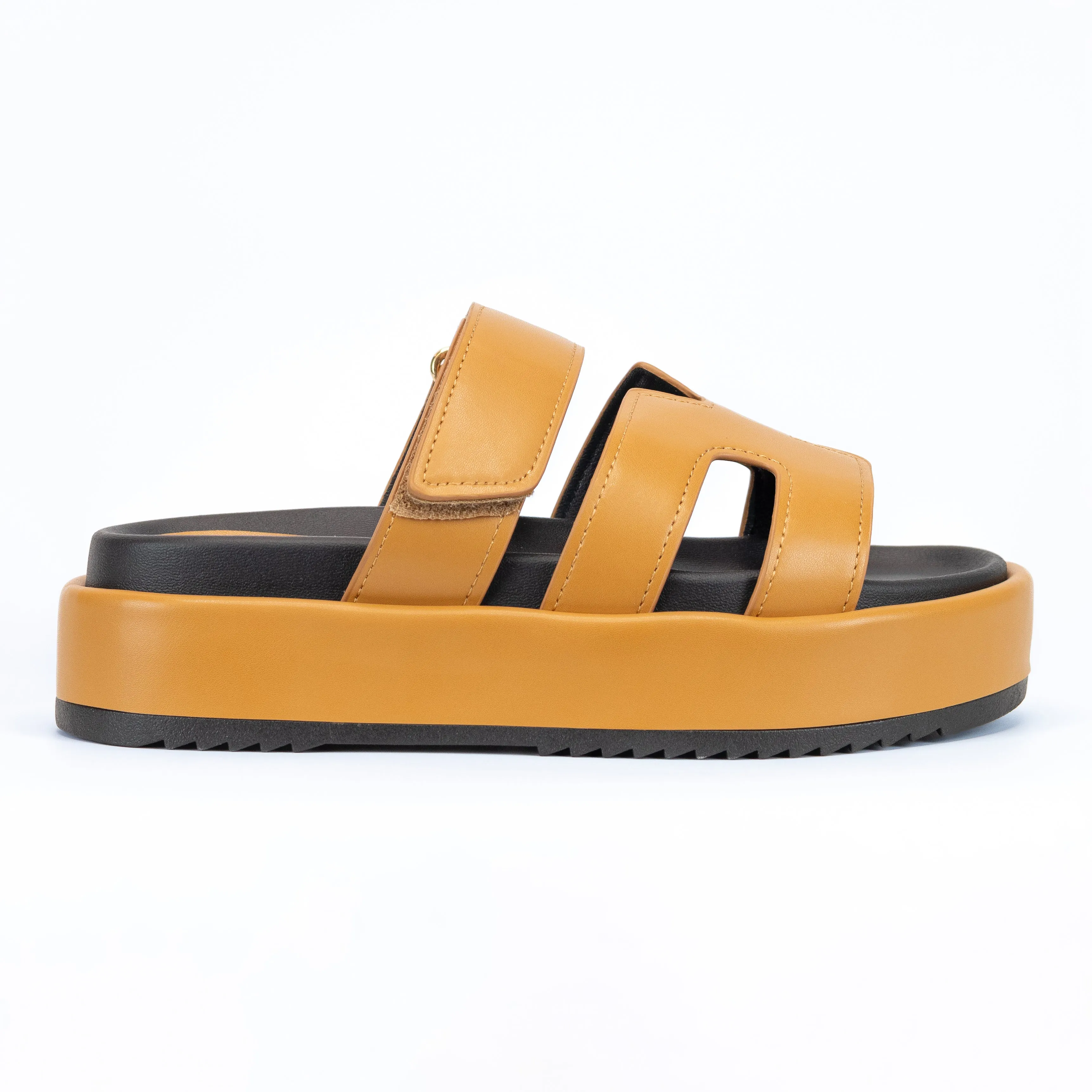 Innovation - Wide Fit Velcro Front Strap Slide Sandals, Flat Platform Design, Casual Summer Footwear, Comfortable & Stylish for Everyday Wear