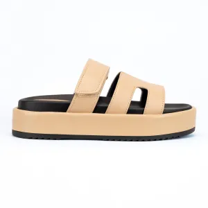 Innovation - Wide Fit Velcro Front Strap Slide Sandals, Flat Platform Design, Casual Summer Footwear, Comfortable & Stylish for Everyday Wear