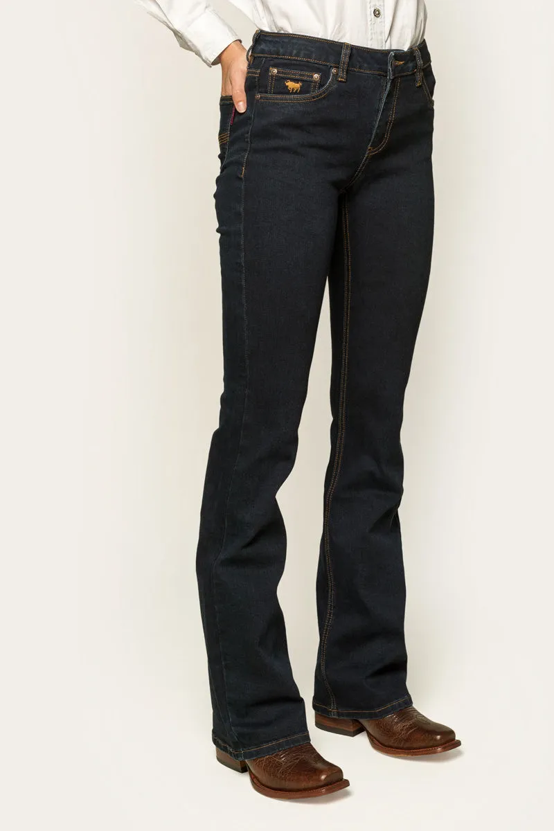 Katherine Womens Mid-Rise Bootleg Jeans - Dark Blue
