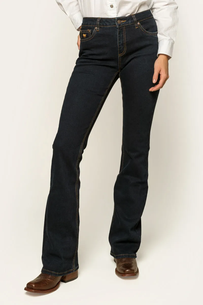 Katherine Womens Mid-Rise Bootleg Jeans - Dark Blue