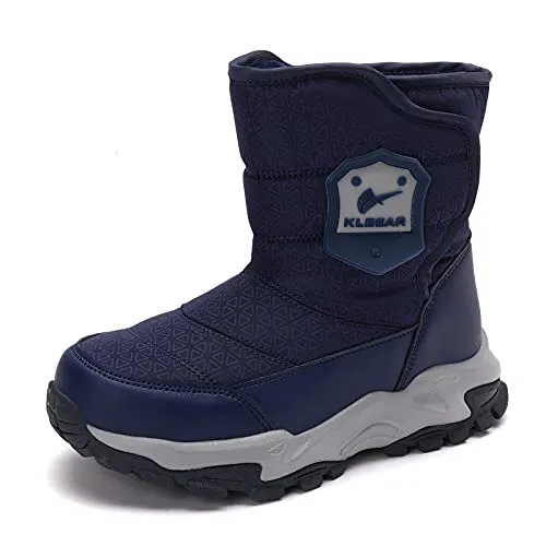 kulebear Boys Girls Winter Snow Boots Warm Outdoor Hiking Shoes Waterproof Anti-slip Boots Navy 2.5 Little Kid