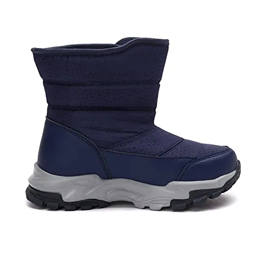 kulebear Boys Girls Winter Snow Boots Warm Outdoor Hiking Shoes Waterproof Anti-slip Boots Navy 2.5 Little Kid
