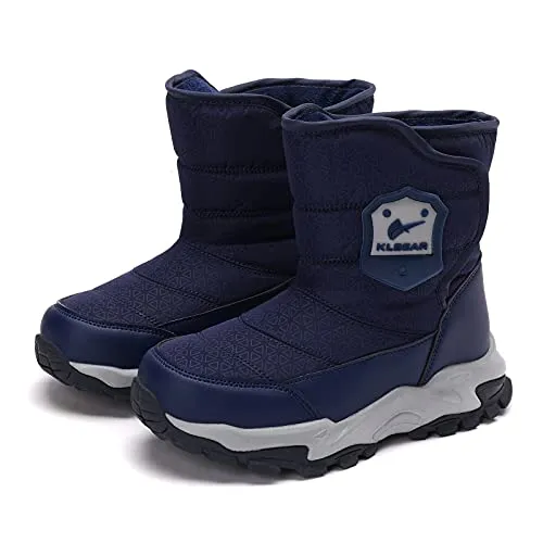 kulebear Boys Girls Winter Snow Boots Warm Outdoor Hiking Shoes Waterproof Anti-slip Boots Navy 2.5 Little Kid