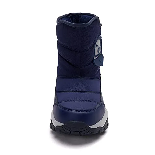 kulebear Boys Girls Winter Snow Boots Warm Outdoor Hiking Shoes Waterproof Anti-slip Boots Navy 2.5 Little Kid