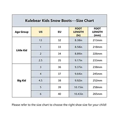 kulebear Boys Girls Winter Snow Boots Warm Outdoor Hiking Shoes Waterproof Anti-slip Boots Navy 2.5 Little Kid