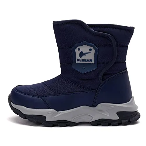 kulebear Boys Girls Winter Snow Boots Warm Outdoor Hiking Shoes Waterproof Anti-slip Boots Navy 2.5 Little Kid