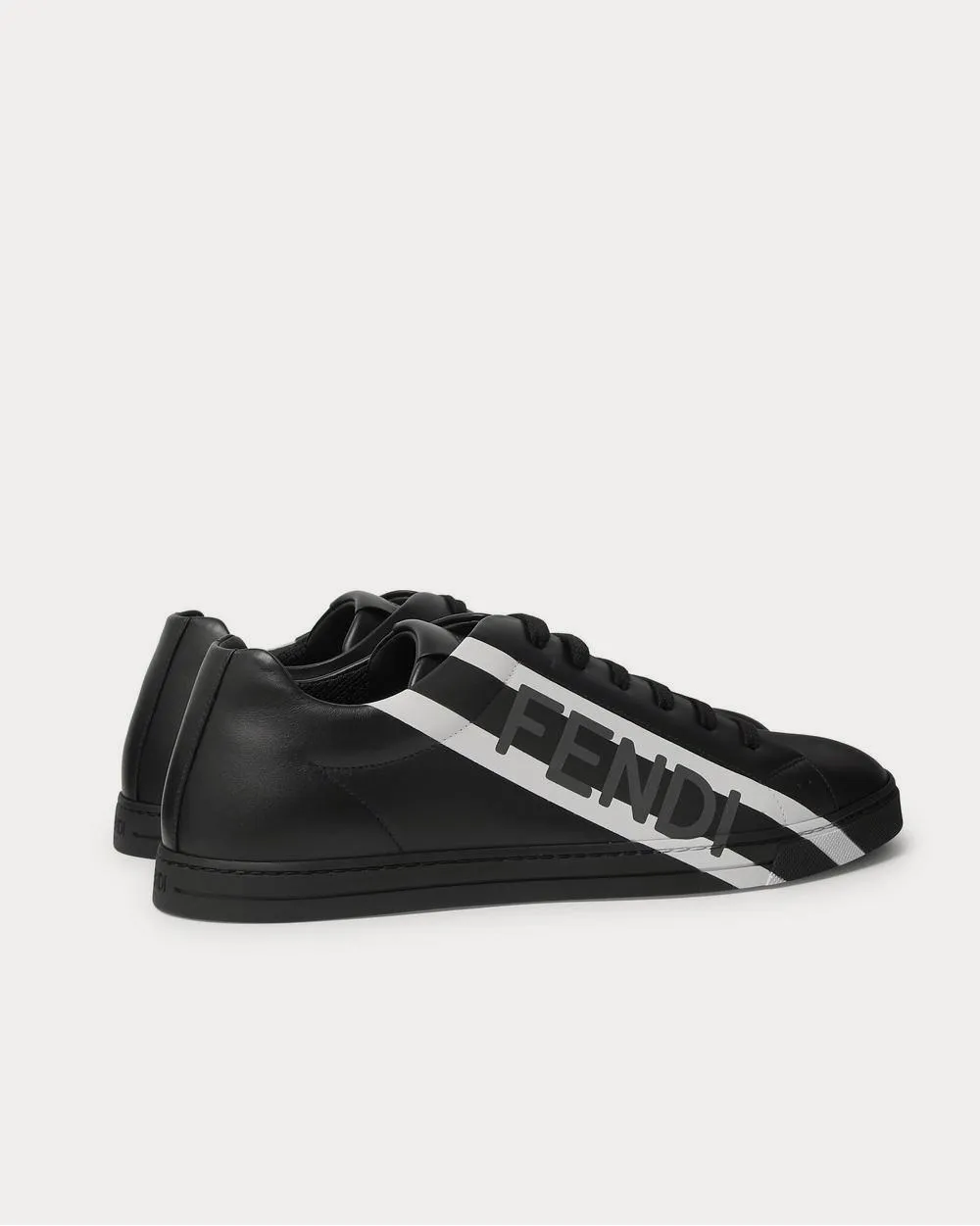 Logo-Print Leather  Black low top sneakers
