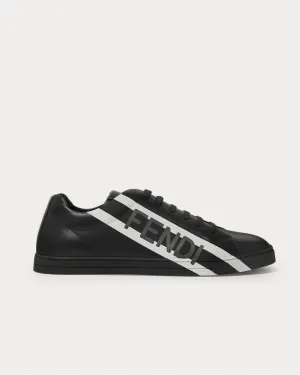 Logo-Print Leather  Black low top sneakers