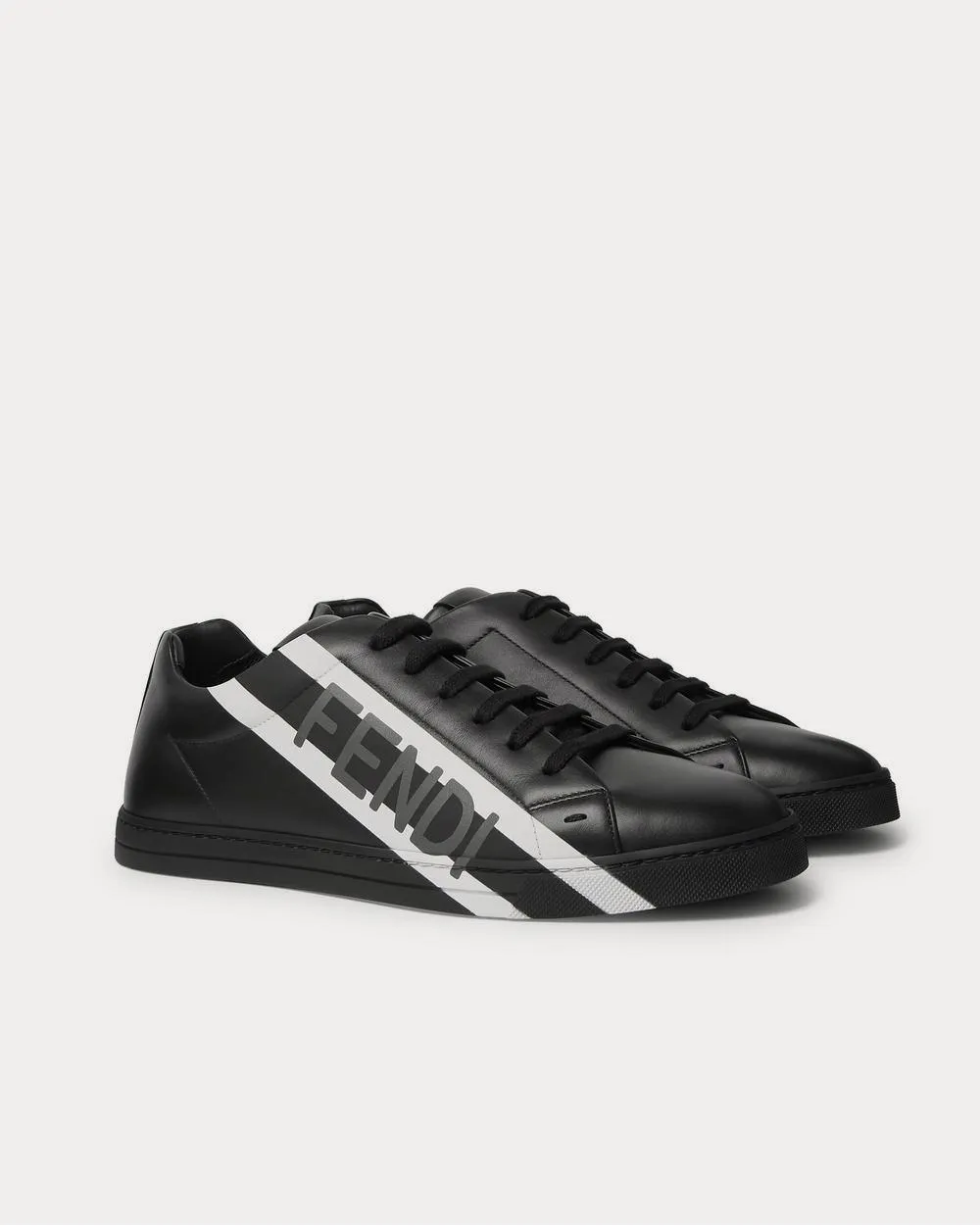 Logo-Print Leather  Black low top sneakers