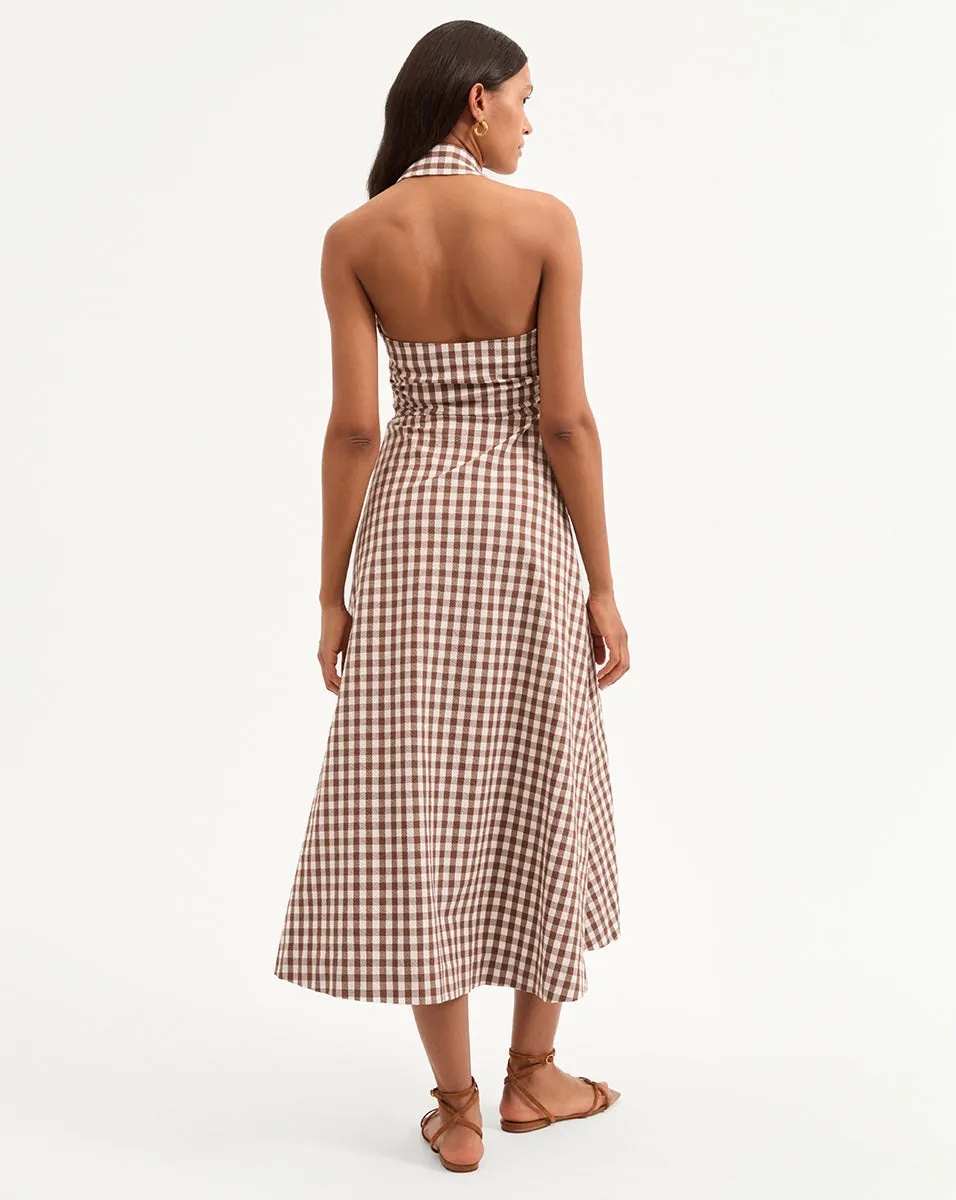 Mackey Gingham Seersucker Halter Dress