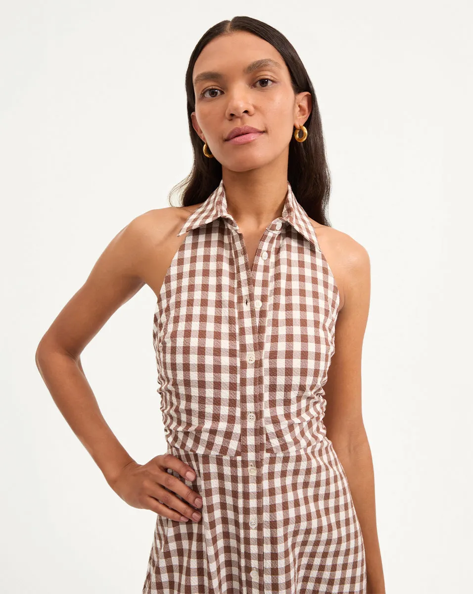 Mackey Gingham Seersucker Halter Dress