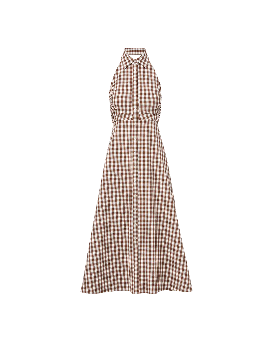 Mackey Gingham Seersucker Halter Dress