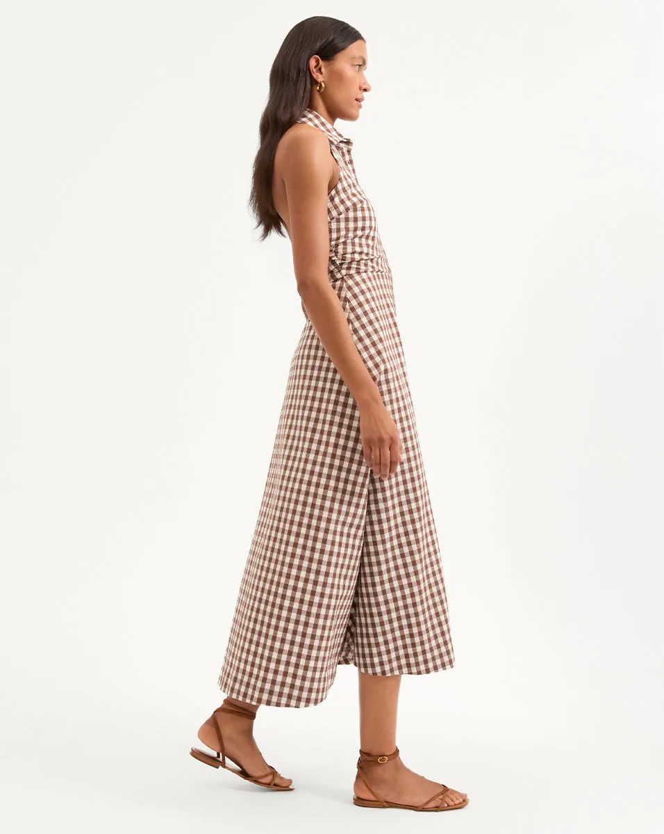 Mackey Gingham Seersucker Halter Dress