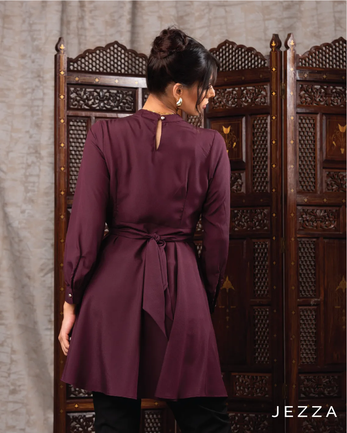 Mandarin Collar Tie-Front Top 62321