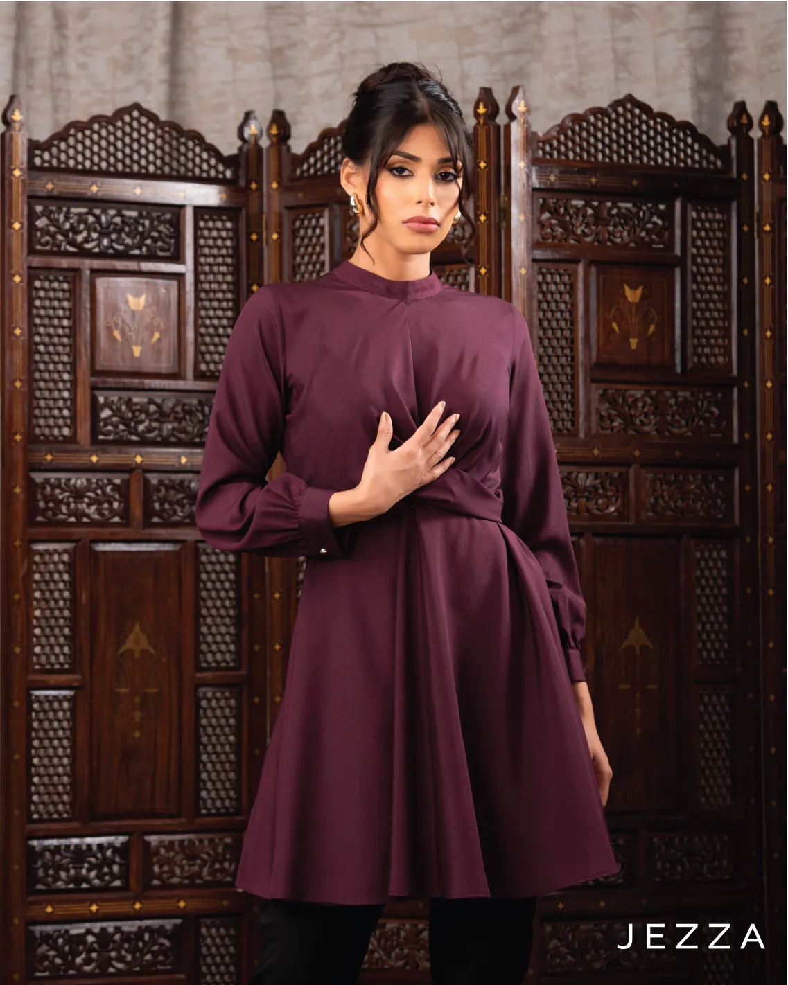Mandarin Collar Tie-Front Top 62321
