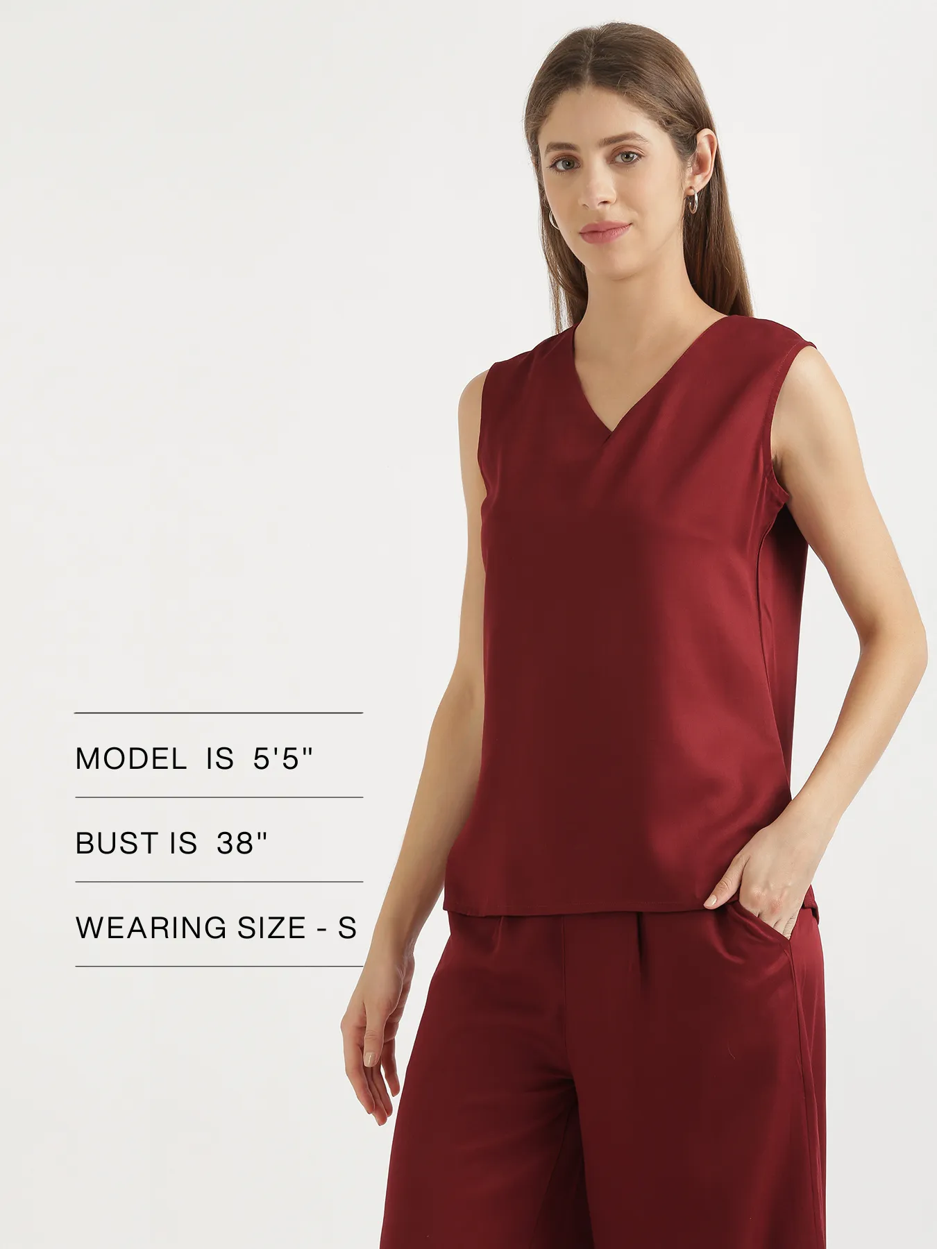 Maroon V-Neck Sleeveless Top