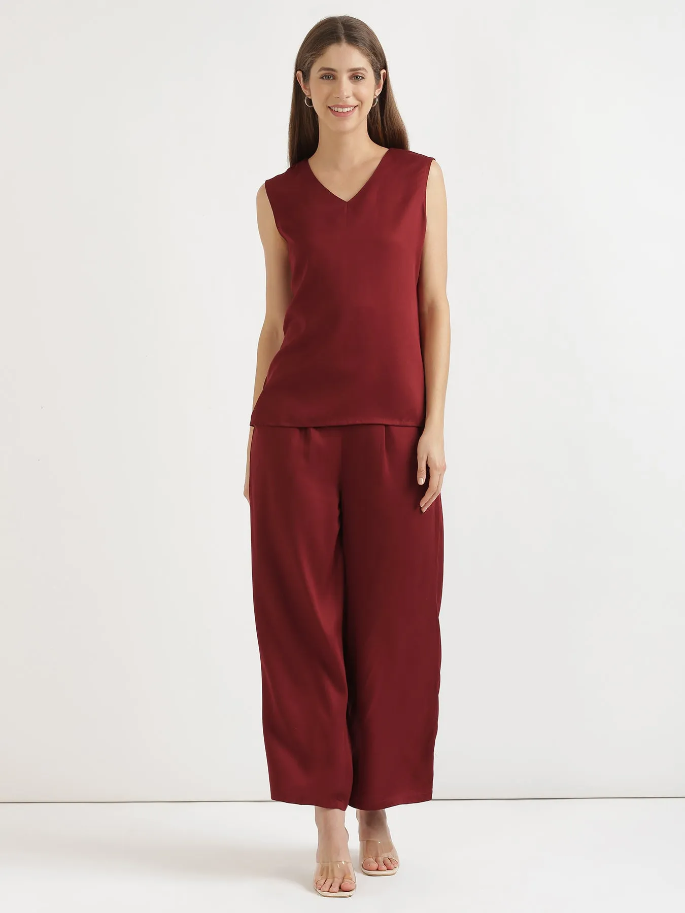 Maroon V-Neck Sleeveless Top