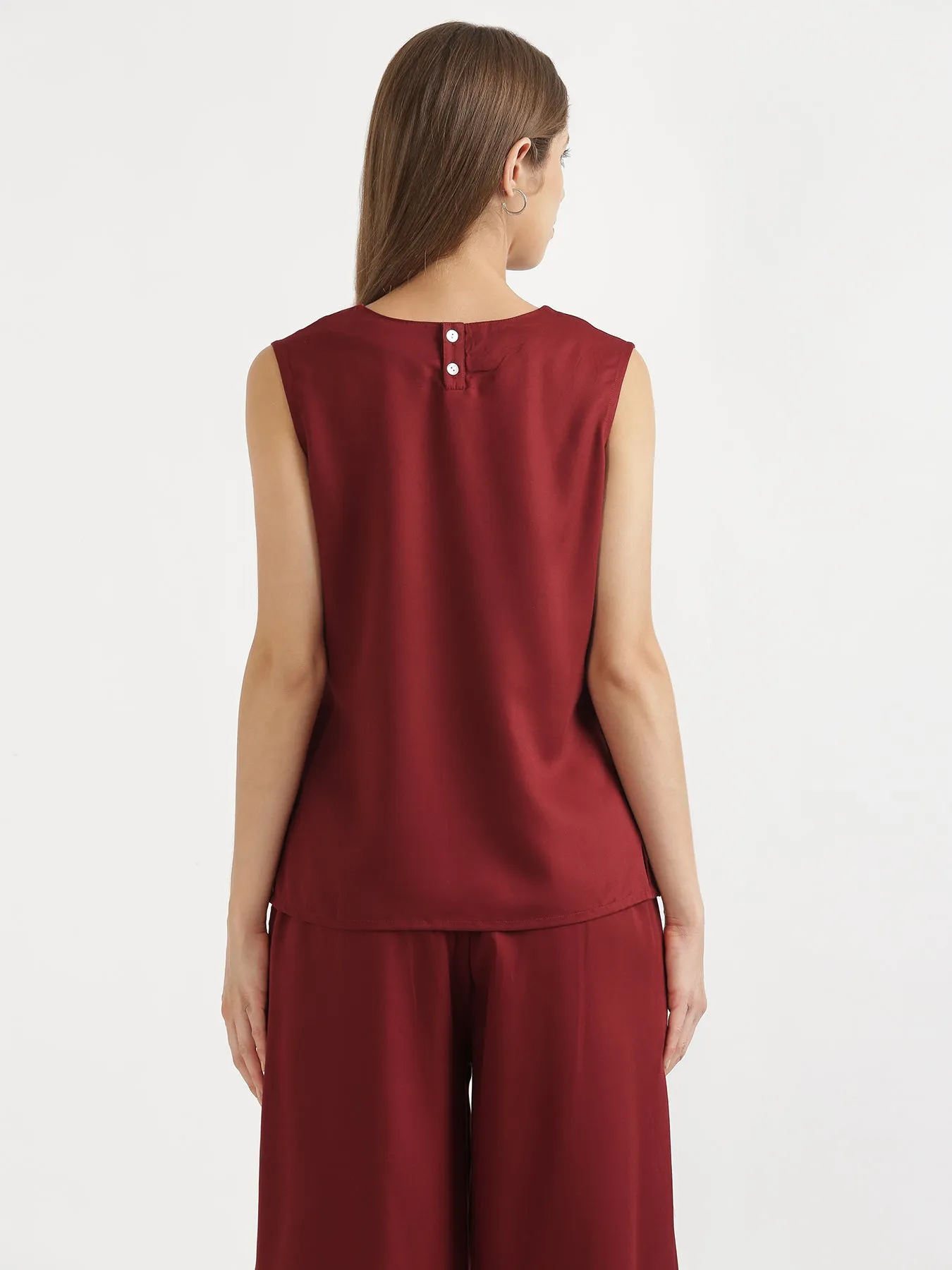 Maroon V-Neck Sleeveless Top