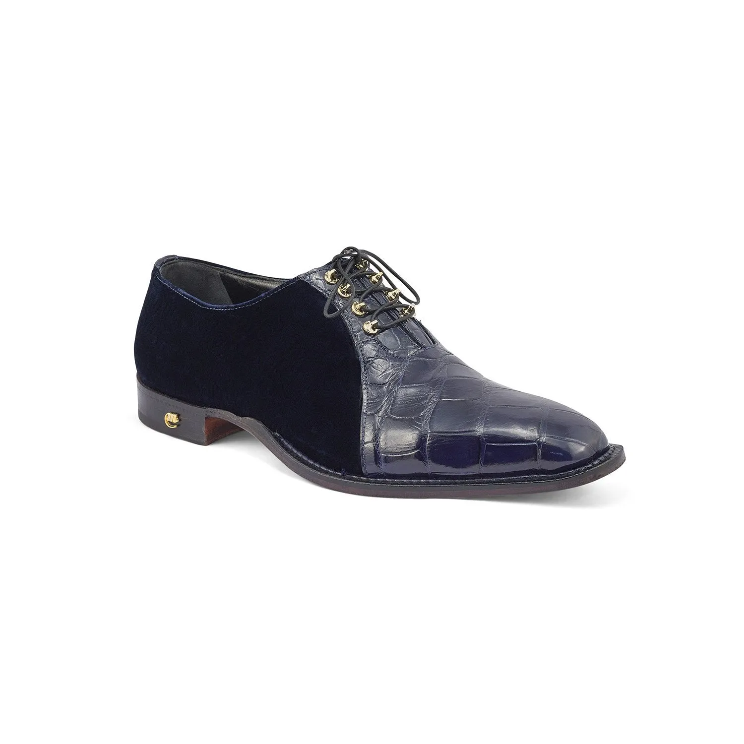 Mauri 4948 Lenox Men's Shoes Wonder Blue Exotic Body Alligator / Velvet Embossed Leather Oxfords (MA5354)