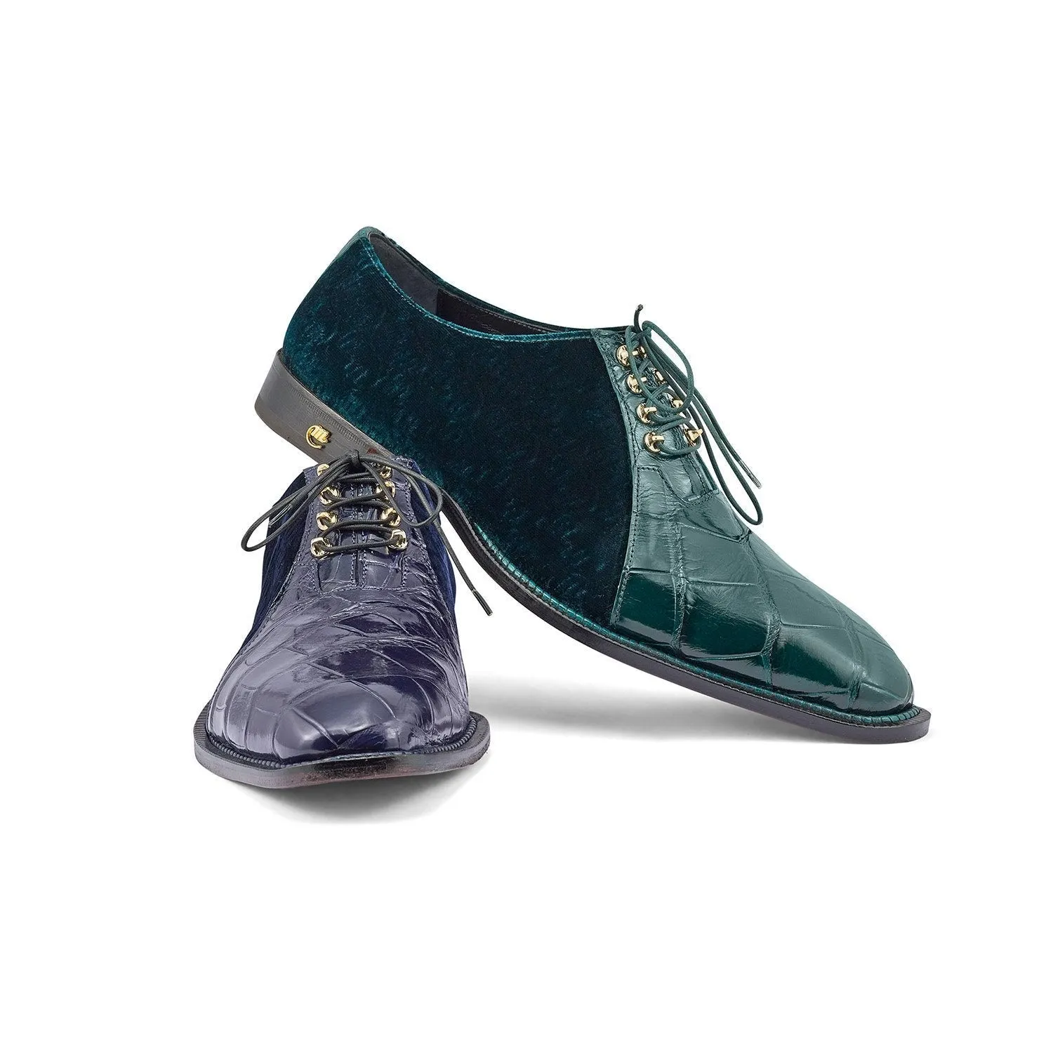 Mauri 4948 Lenox Men's Shoes Wonder Blue Exotic Body Alligator / Velvet Embossed Leather Oxfords (MA5354)