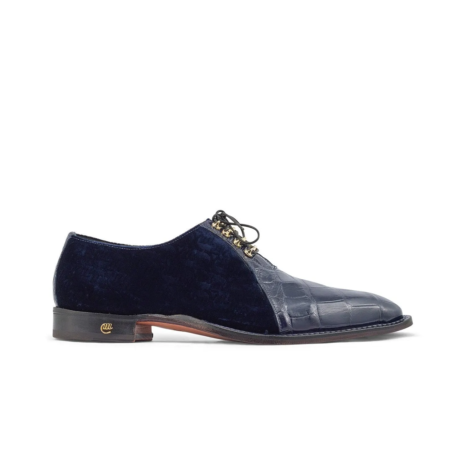 Mauri 4948 Lenox Men's Shoes Wonder Blue Exotic Body Alligator / Velvet Embossed Leather Oxfords (MA5354)