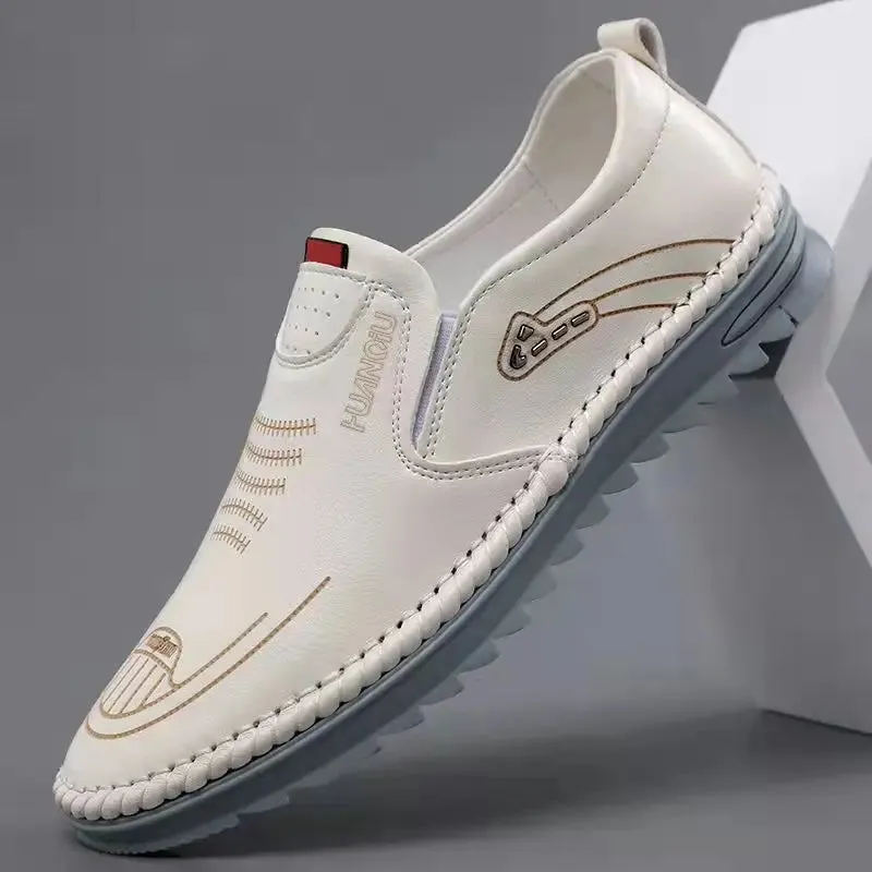Men Leather Slip On Loafer Summer Fashion Slipper Casual Slip-on Loafers  Breathable Soft Sole Leather Shoes