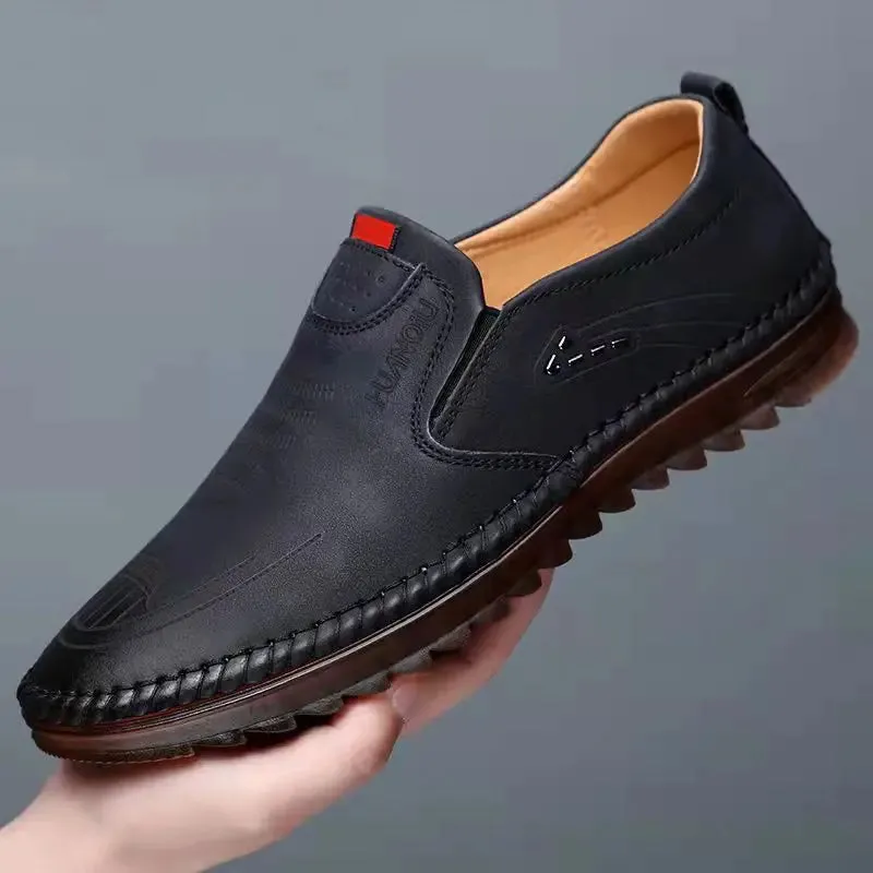 Men Leather Slip On Loafer Summer Fashion Slipper Casual Slip-on Loafers  Breathable Soft Sole Leather Shoes