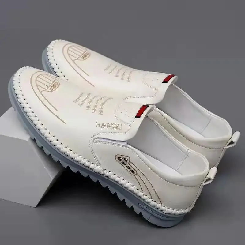 Men Leather Slip On Loafer Summer Fashion Slipper Casual Slip-on Loafers  Breathable Soft Sole Leather Shoes