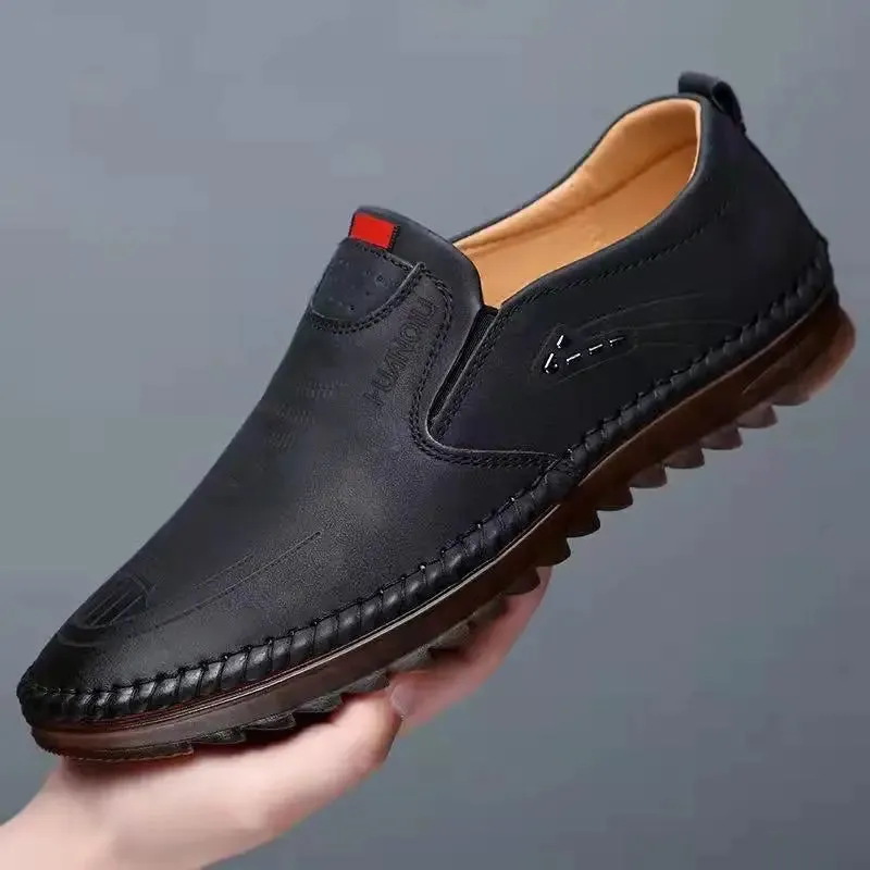 Men Leather Slip On Loafer Summer Fashion Slipper Casual Slip-on Loafers  Breathable Soft Sole Leather Shoes