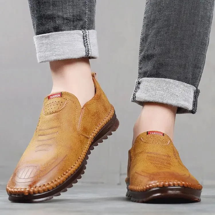 Men Leather Slip On Loafer Summer Fashion Slipper Casual Slip-on Loafers  Breathable Soft Sole Leather Shoes