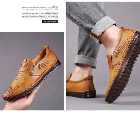 Men Leather Slip On Loafer Summer Fashion Slipper Casual Slip-on Loafers  Breathable Soft Sole Leather Shoes