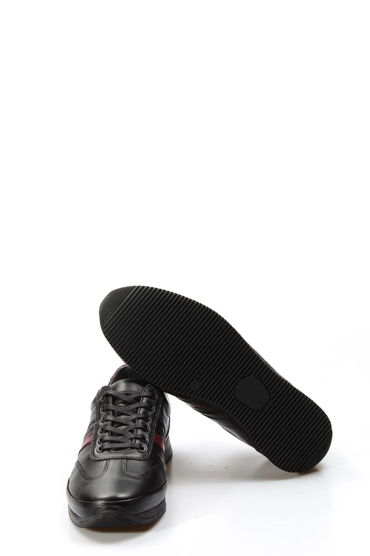 Men's Black Leather Sneakers with Red and Navy Stripes - Wessi