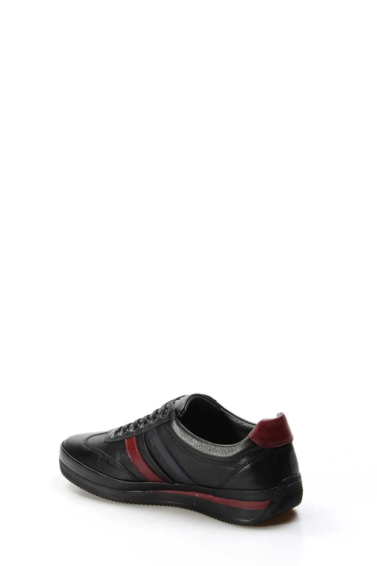 Men's Black Leather Sneakers with Red and Navy Stripes - Wessi