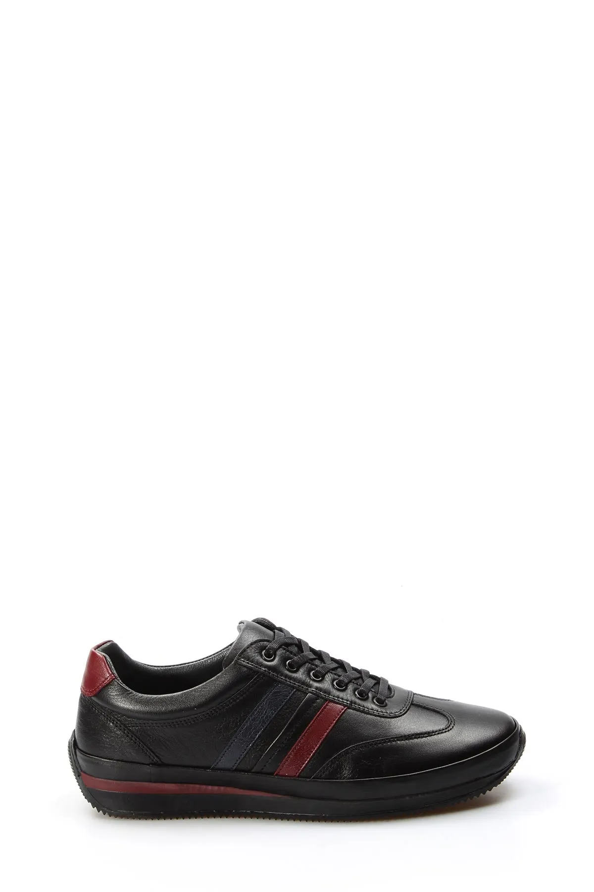 Men's Black Leather Sneakers with Red and Navy Stripes - Wessi
