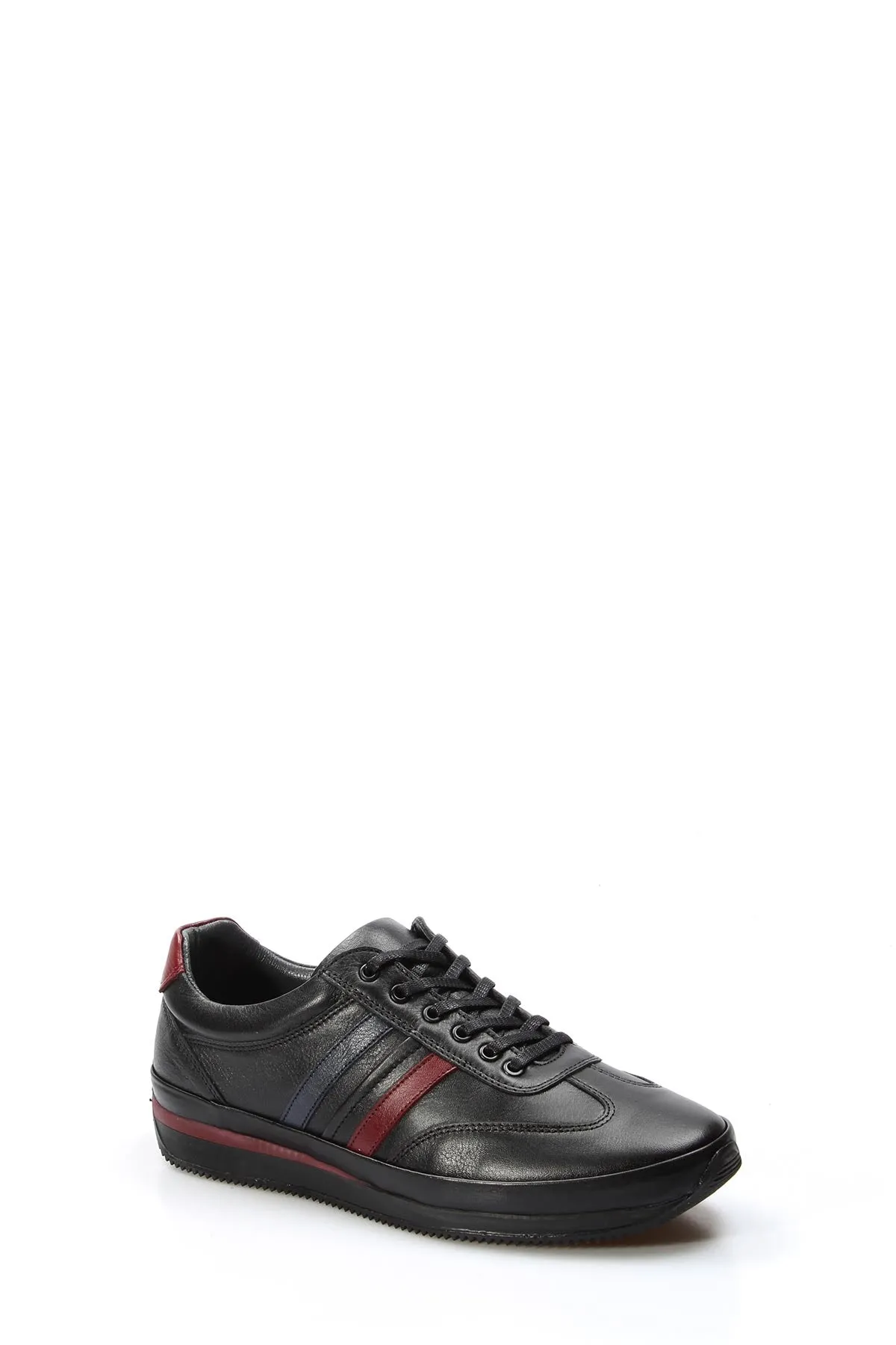 Men's Black Leather Sneakers with Red and Navy Stripes - Wessi