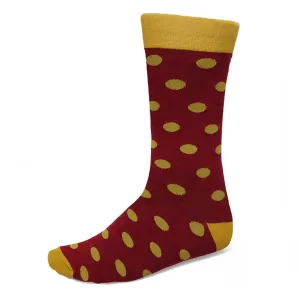 Men's Maroon and Gold Polka Dot Socks