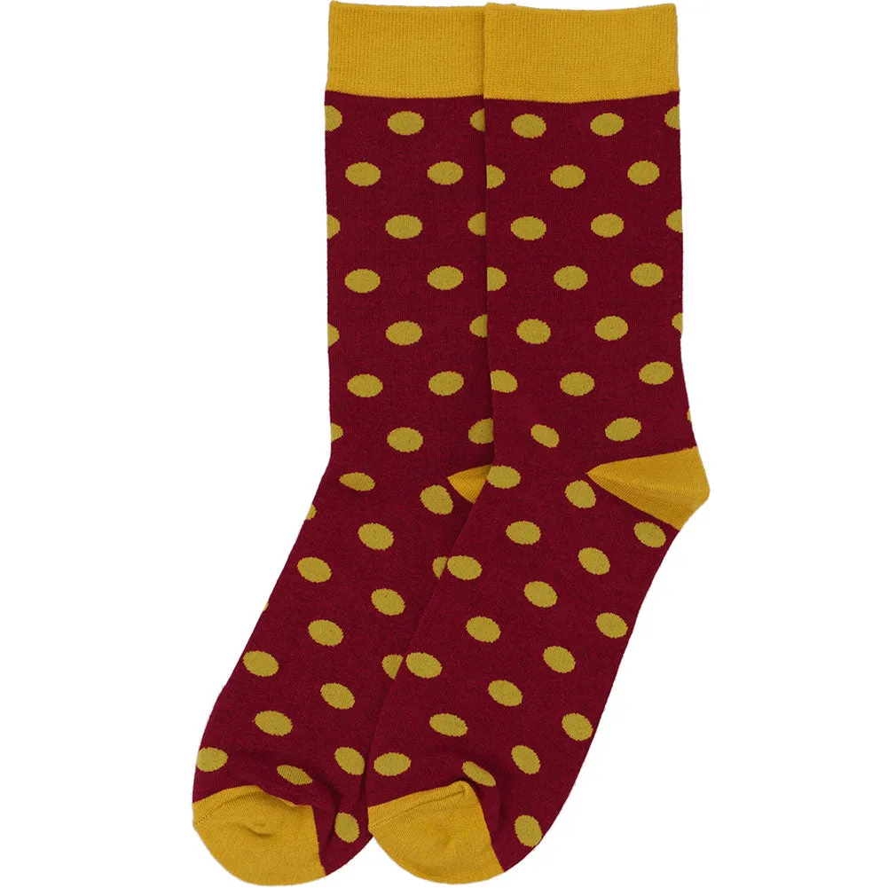 Men's Maroon and Gold Polka Dot Socks