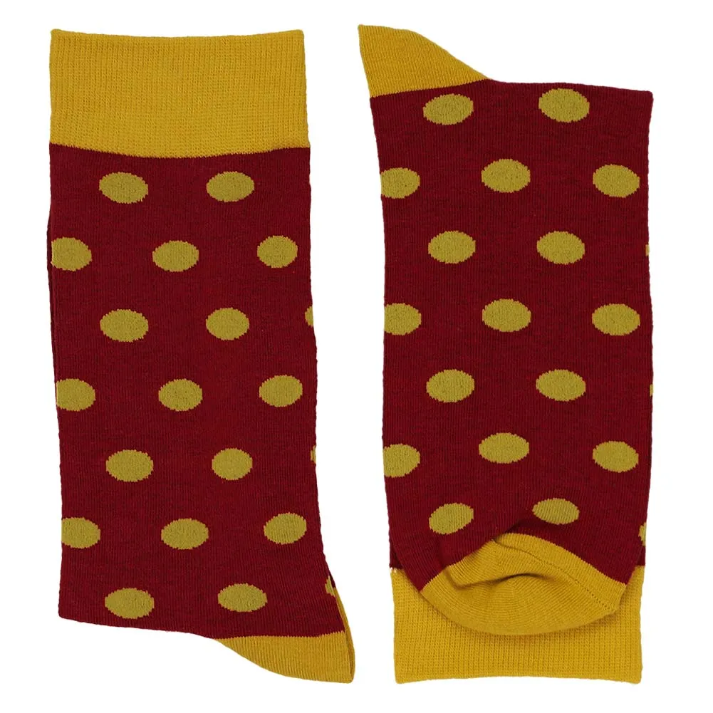 Men's Maroon and Gold Polka Dot Socks