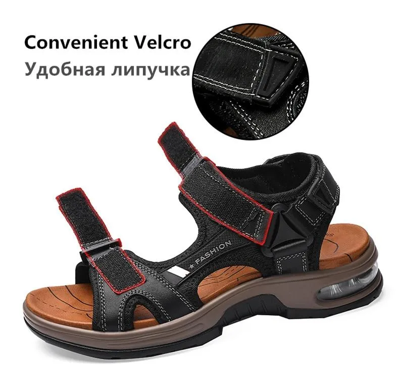 Men's Sandals Genuine Leather Men's Slippers Gladiator Men's Beach Sandals Soft, comfortable outdoor wading shoes