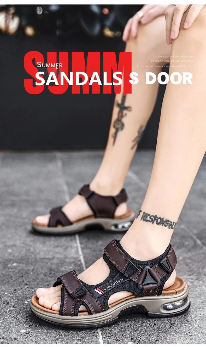 Men's Sandals Genuine Leather Men's Slippers Gladiator Men's Beach Sandals Soft, comfortable outdoor wading shoes