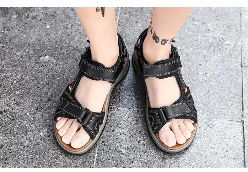 Men's Sandals Genuine Leather Men's Slippers Gladiator Men's Beach Sandals Soft, comfortable outdoor wading shoes