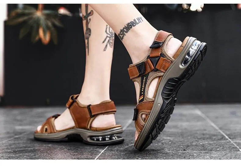 Men's Sandals Genuine Leather Men's Slippers Gladiator Men's Beach Sandals Soft, comfortable outdoor wading shoes