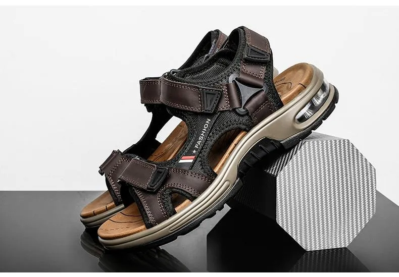 Men's Sandals Genuine Leather Men's Slippers Gladiator Men's Beach Sandals Soft, comfortable outdoor wading shoes