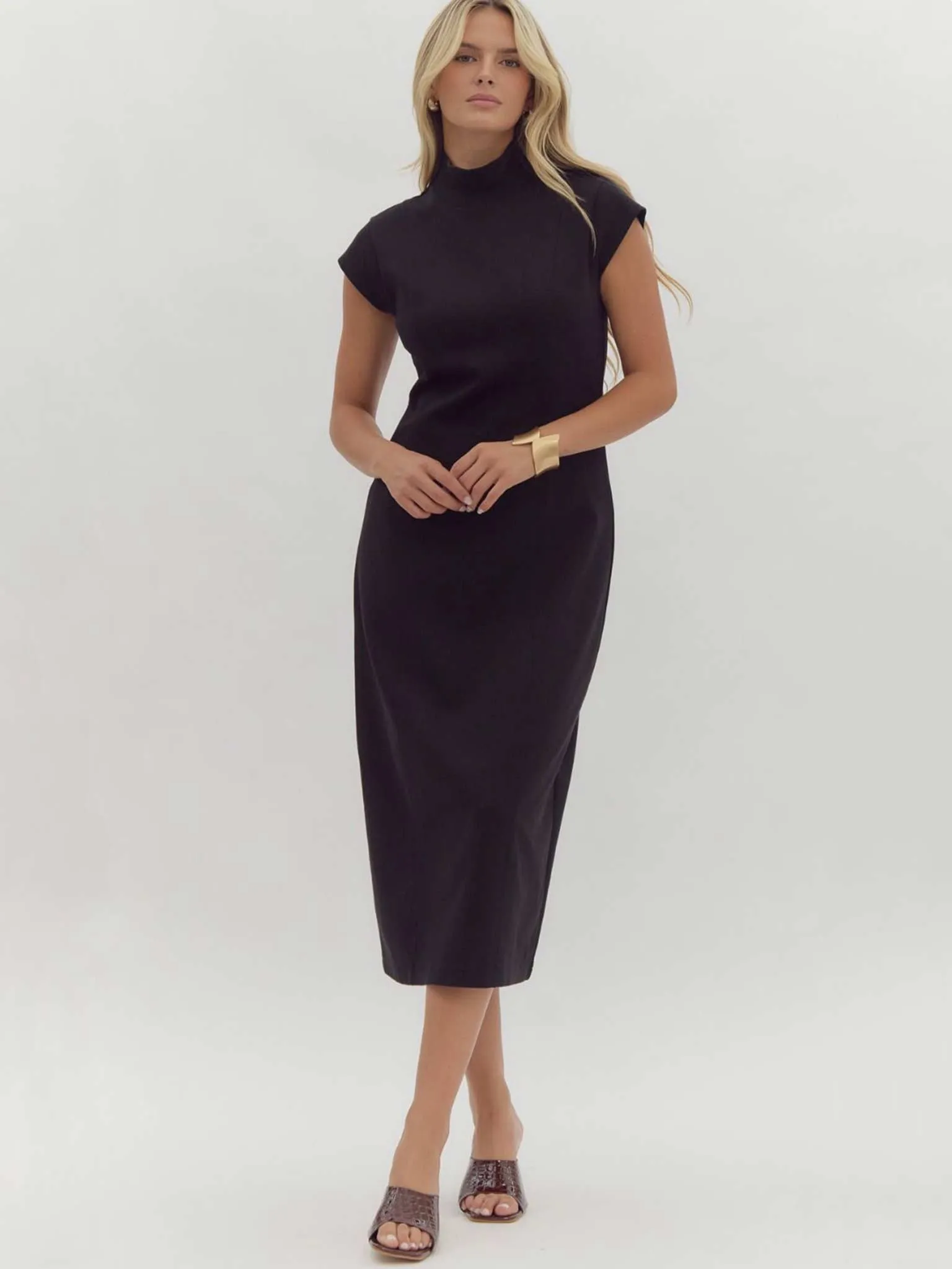 Mock Neck Midi Dress
