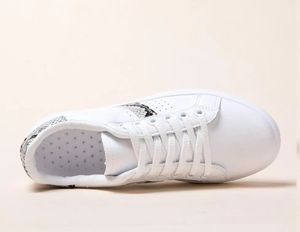 Modern Python Leather Accented Flat Sneaker