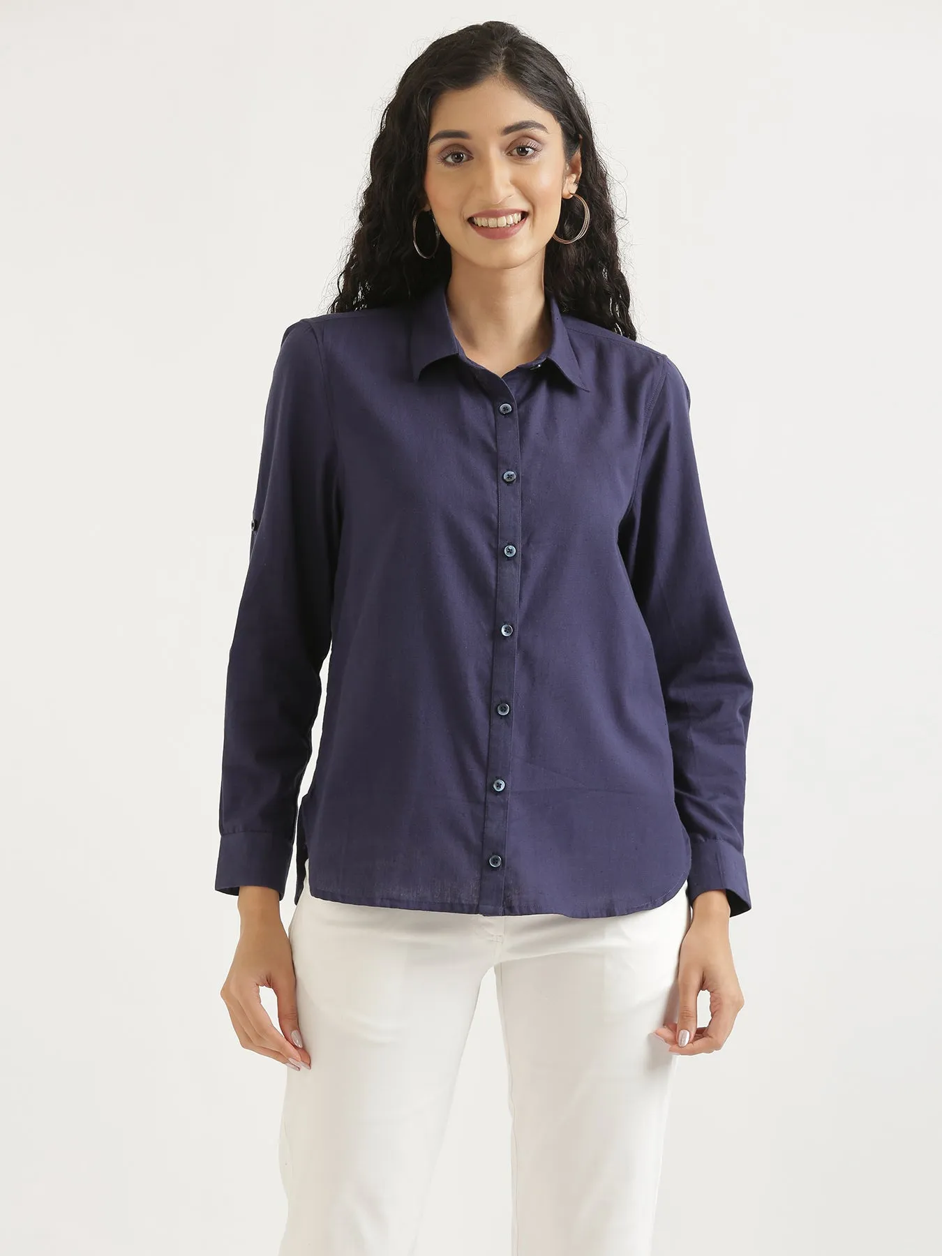 Navy Blue Airy-Linen Shirt
