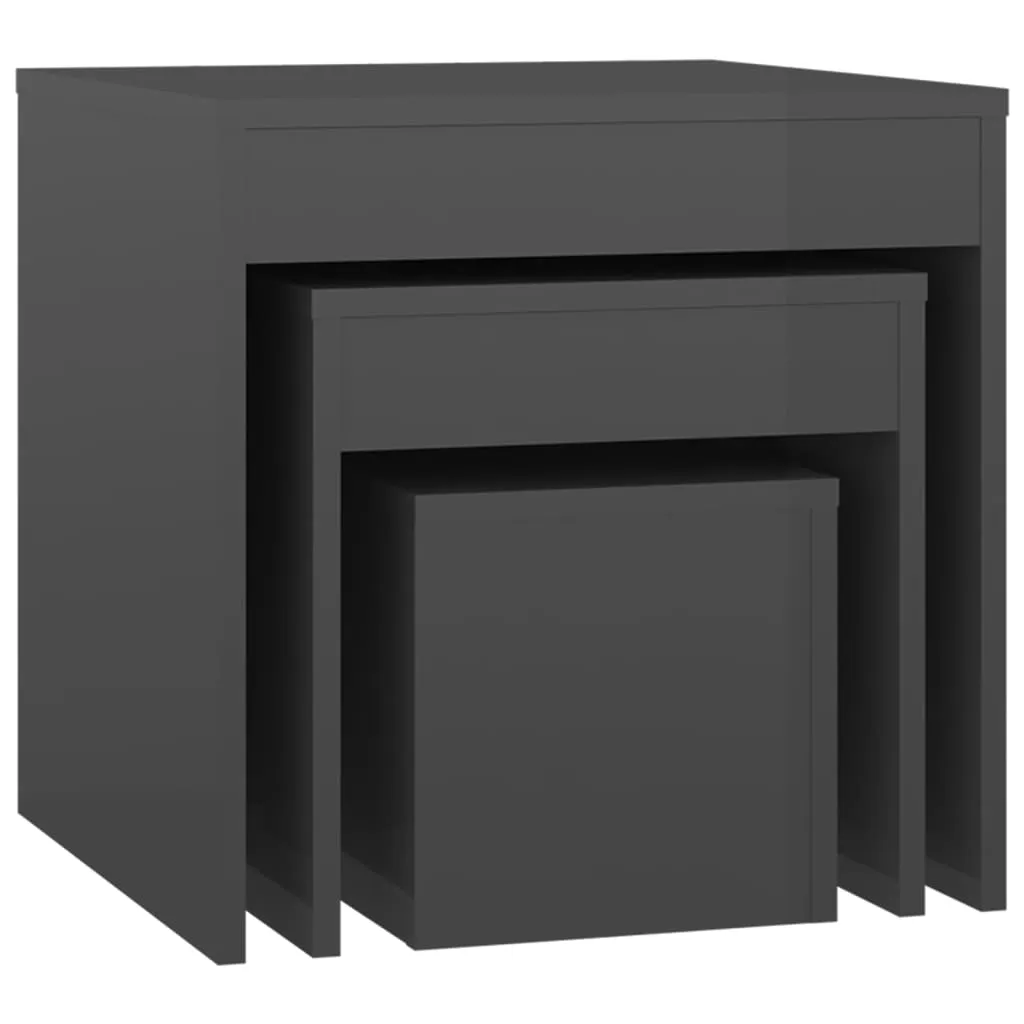 Nesting Tables 3 pcs High Gloss Grey Engineered Wood