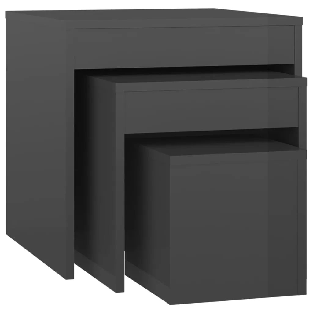 Nesting Tables 3 pcs High Gloss Grey Engineered Wood