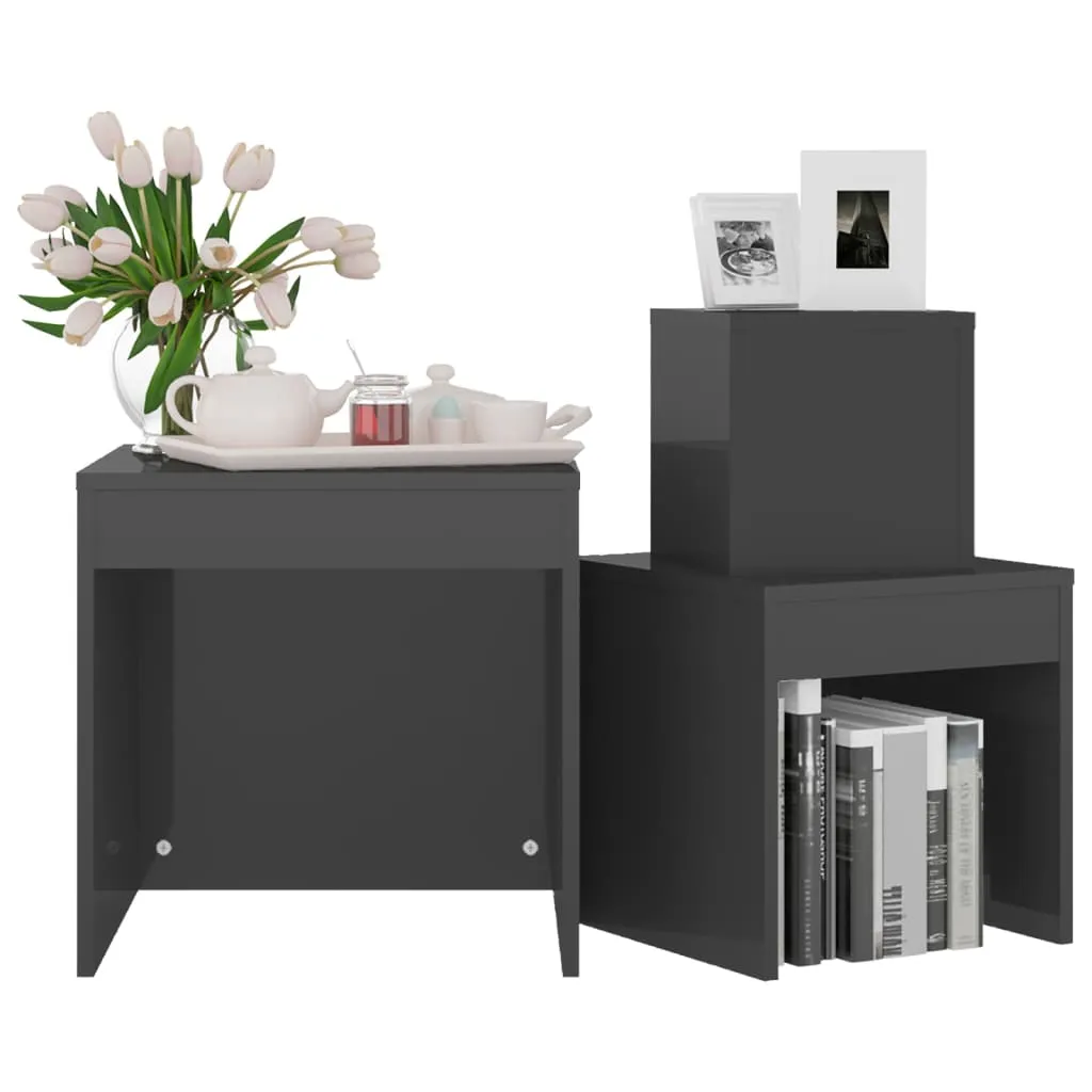 Nesting Tables 3 pcs High Gloss Grey Engineered Wood