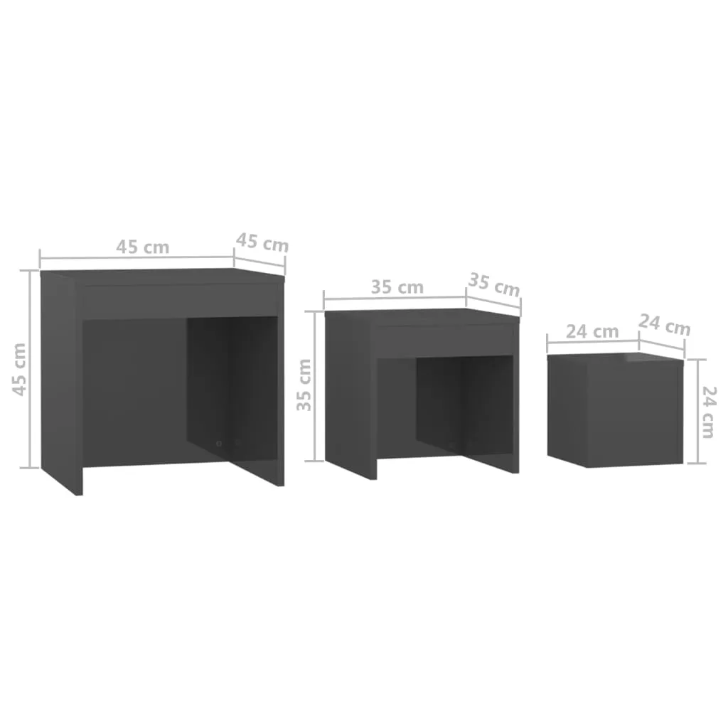 Nesting Tables 3 pcs High Gloss Grey Engineered Wood